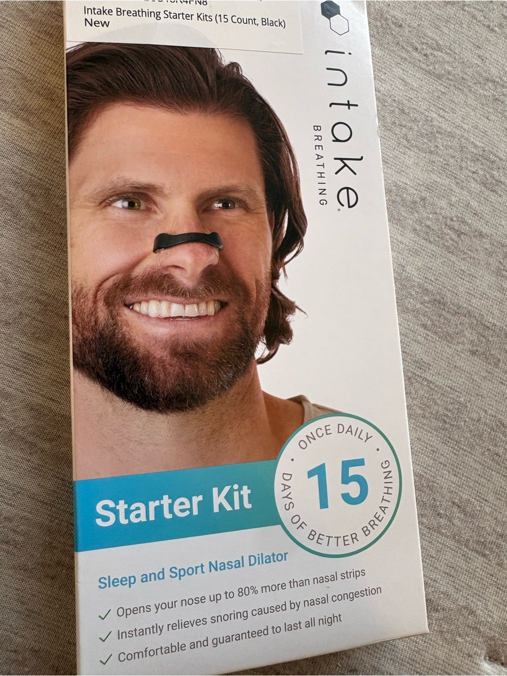 BRAND NEW Intake Breathing Nasal Strip Starter Kit (15 Count, Black)